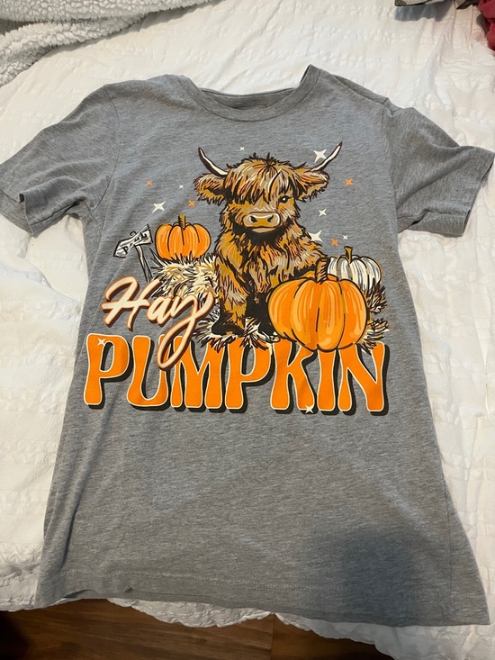 lulu mac Tops - Hay Pumpkin Graphic Tee - Gray/Orange